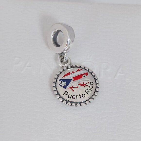 Pandora Engraved Frog Flag Puerto Rico Dangle Charm Travel Vacation Pendant S925 - Picture 5 of 8